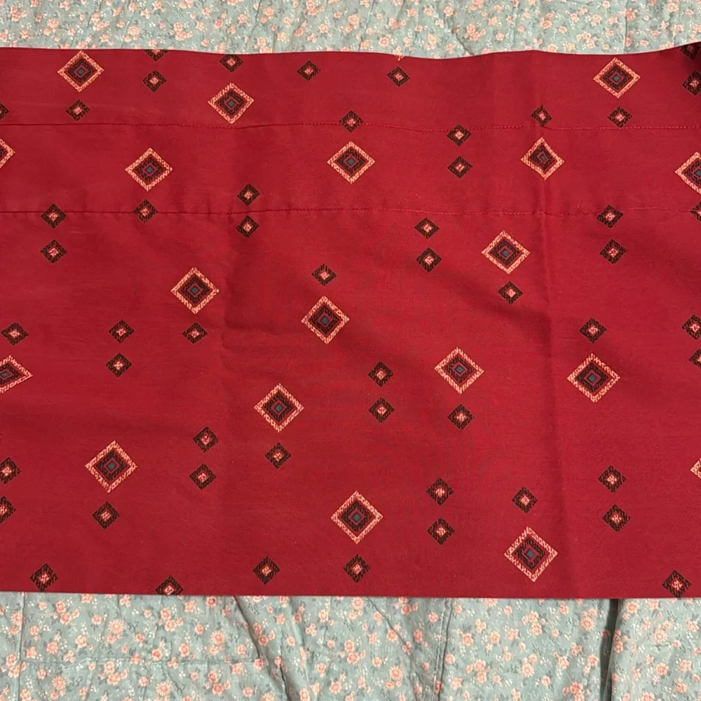 Red Valance with Small Geometric Designs